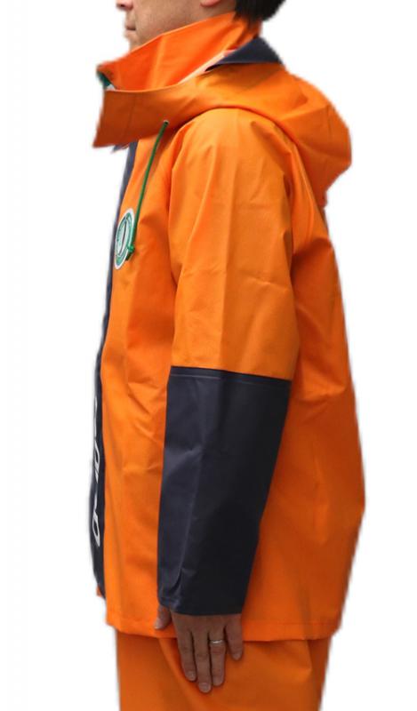 漁師カッパ 水産 シーグランド オレンジ ブルゾン 貼付フード
