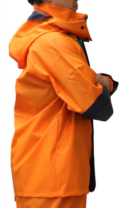 漁師カッパ 水産 シーグランド オレンジ ブルゾン 貼付フード